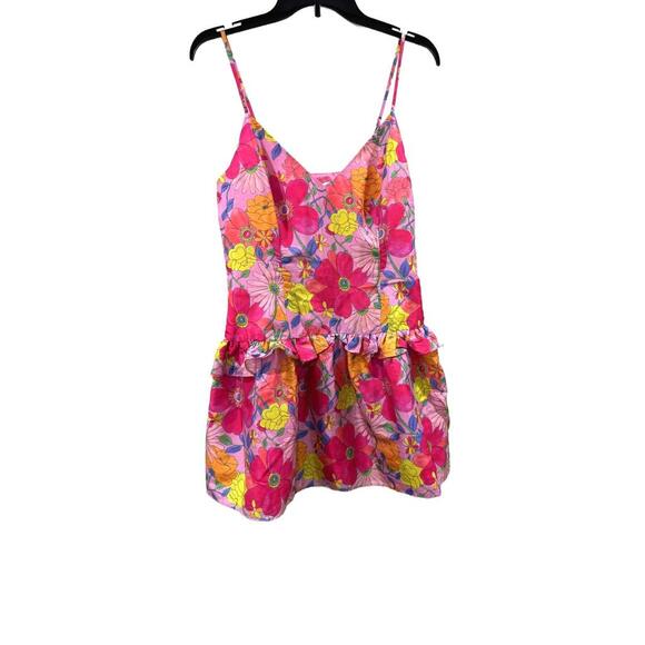 {SOLD} LoveShackFancy “Fabienne” Floral Taffeta Ruffle Satin Mini Dress- Size 6 - Picture 2 of 9